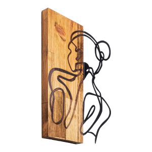 Womanel wall decoration made of natural pine wood and black metal 35x3x50cm