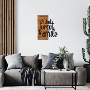 Wall decoration smile made of pine wood in natural color and black metal 47x3x58cm