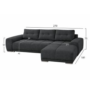 Десен ъглов разтегателен диван Comfyra Hm3336.01r сив плат 270x181x75всм.