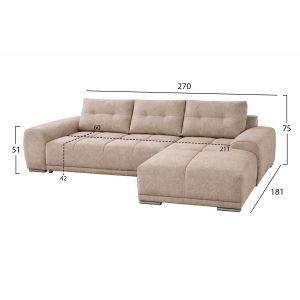 Десен ъглов разтегателен диван Comfyra Hm3336.03r бежов плат 270x181x75всм.