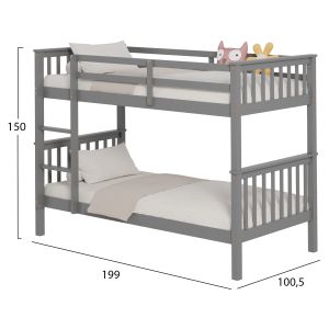 Children's double bed made of pine wood in gray - for mattresses 190x90cm Hm682.05