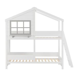 Детско двуетажно легло Combo Hm707.03 борово дърво масив в бяло- 200x90см.