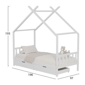 Детско легло Klarice Montessori-2 чекмеджета бор масив в бяло- 190х90cm Hm680,03
