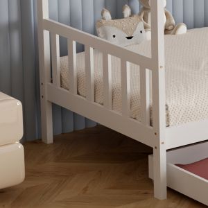 Детско легло Klarice Montessori-2 чекмеджета бор масив в бяло- 190х90cm Hm680,03