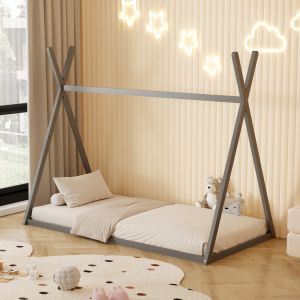 Детско легло Munk Hm681,05 т, монтесори масив борово дърво в сиво- 190x90cm