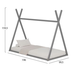 Детско легло Munk Hm681,05 т, монтесори масив борово дърво в сиво- 190x90cm