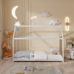 Детско легло Pepe Hm678,03 т, монтесори борово дърво масив в бяло- 140x70cm