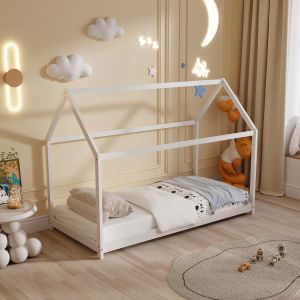 Детско легло Pepe Hm678,03 т, монтесори борово дърво масив в бяло- 140x70cm