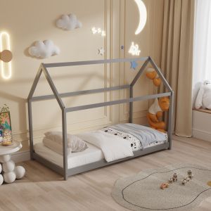 Детско легло Pepe Hm678,05 T,монтесори масив борово дърво в сиво- 140x70cm
