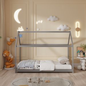 Детско легло Pepe Hm678,05 T,монтесори масив борово дърво в сиво- 140x70cm