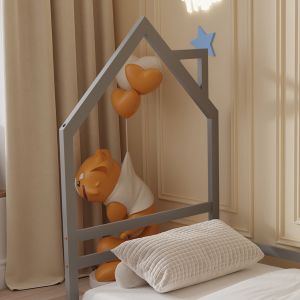 Детско легло къщичка монтесори бор масив в сиво- 190x90cm Hm676,05