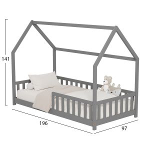 Children's bed with fence Phyllis Montessori pine solid in gray - 190x90cm Hm679,05