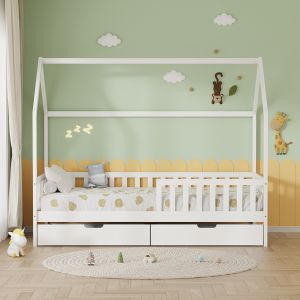 Детско легло с чекмеджета Phyllis Hm724.03 борова дървесина в бяло 196x97x161всм.