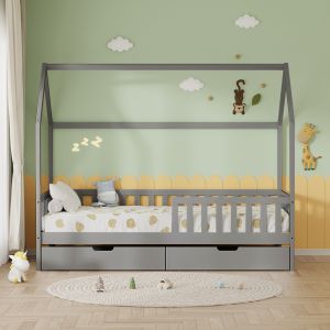 Детско легло с чекмеджета Phyllis Hm724.05 борова дървесина в сиво 196x97x161всм.