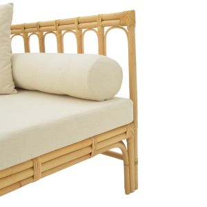 Диван Alessa естествен ратан-бяла дамаска с възглавници 200x100x76см