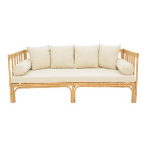 Диван Alessa естествен ратан-бяла дамаска с възглавници 200x100x76см