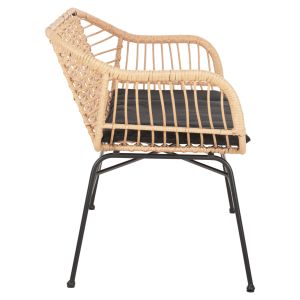Sofa Allegra black metal-p,e, rattan in beige 120x62x80hcm Hm6077
