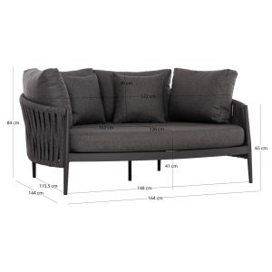 Sofa Polaris Sm6215.01 aluminum - rope strap and olefin in anthracite 164x144x84cm.