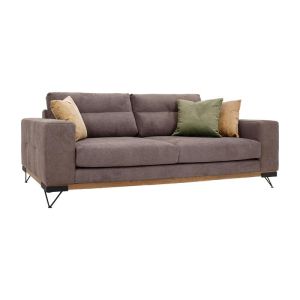 Sofa new monaco in brown color with mustard yellow and green pillows with dimensions 180x95x95+230x95x95