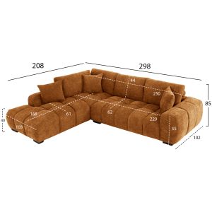 Диван с ляв ъгъл Coven в пясъчно-бежова дамаска 298x102-208x85hcm Hm3266,02l