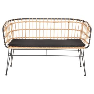 Sofa (bench) 2-seater allegra p,e,rattan in beige-black metal frame 125x60x77hcm Hm5692