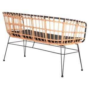 Sofa (bench) 2-seater allegra p,e,rattan in beige-black metal frame 125x60x77hcm Hm5692