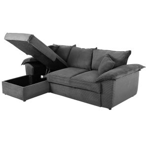 Sofa bed Aldo left corner with storage space polyester fabric anthracite 256x91-159x87hcm Hm3276,02l
