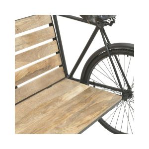 Designer bench Industrial wheel metal and mango wood 175x75x88