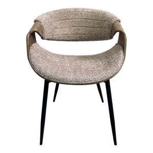Designer dining chair Curve-harmony made of wood and textile in beige color with dimensions 54x55x76cm