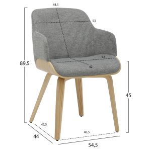 Dining chair Prieto .01 plywood structure in oak-gray damask 54.5x44x89.5hcm Hm9989