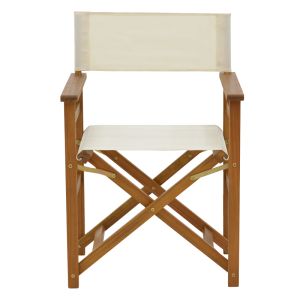 Bistrual executive chair with solid acacia frame and white seat