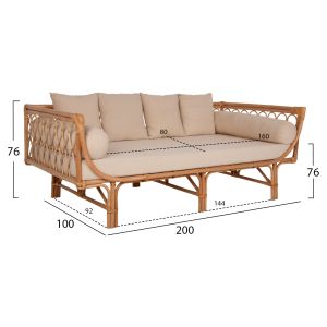 Daybed sofa natural rattan Aliki beige cushions 200x100x86hcm Hm9658