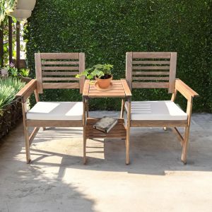 Wooden garden set Duo walnut color with beige cushions 146x63x88cm
