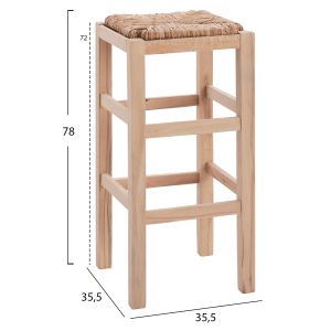 Wooden chair without backrest with straw HM10378,02