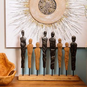 Wooden decorative figure 8 human figures Fl0022 natural antique finish 36x8x56cm