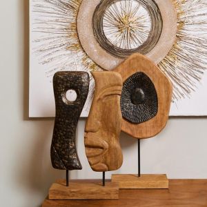 Wooden decorative figure face mask Fl0044 natural-black antique surface 26x10x47cm