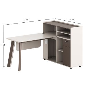 Right corner office desk Newline Hm18275r melamine in cream white with aluminum legs 160x120x105h