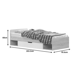 Single bed with drawer in oak - white shade 90x200cm