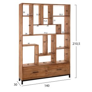 Bookcase Romulus Hm9803 made of solid teak wood-140x30x210.5hcm