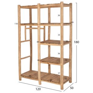 Balen Hm9550 hallway shelf made of teak wood in natural color 120x50x180cm