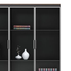 Office shelf Oscar with glass doors, walnut/anthracite color, 120x40x200cm