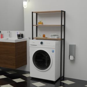 Етажерка за пералня Bothy с плотове от меламин цвят дъб и метална рамка 70x21x150cm