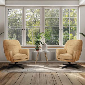 Yellow swivel armchair with black metal base Rachel 76x80x91.5cm