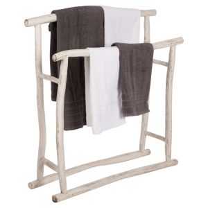 Towel rack Naturally Hm7908 made of teak wood with white patina 90x28x77-91hcm
