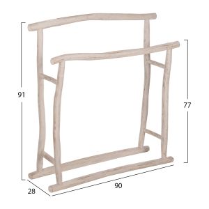 Towel rack Naturally Hm7908 made of teak wood with white patina 90x28x77-91hcm