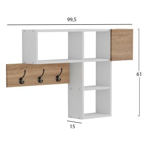 Hallway hanger with shelves Harlan Hm8973,12 made of melamine white/sonoma color 99.5x15x61hcm