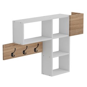Hallway hanger with shelves Harlan Hm8973,12 made of melamine white/sonoma color 99.5x15x61hcm