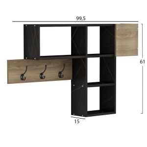 Hallway coat rack with shelves Harlan Hm8973,13 made of melamine natural color/black marble 99.5x15x61hcm