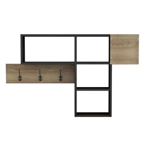 Hallway coat rack with shelves Harlan Hm8973,13 made of melamine natural color/black marble 99.5x15x61hcm