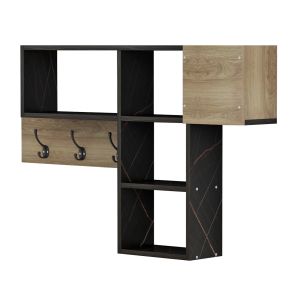 Hallway coat rack with shelves Harlan Hm8973,13 made of melamine natural color/black marble 99.5x15x61hcm